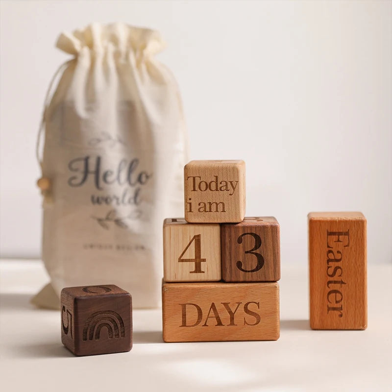 Capture your baby’s growth with these Montessori Nordic Wooden Baby Milestone Blocks. Made from high-quality, non-toxic wood, they are perfect for commemorating age milestones. Ideal as baby photography props or a baby shower gift. Available in 3 or 6-piece sets with a free cloth bag and gift box