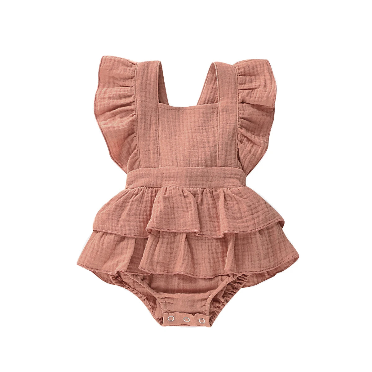 BabyLove Ruffled Jumpsuit at BubeBaby, perfect for baby girls aged 0-18 months. Made from soft cotton and polyester, this fashionable romper features a stylish O-neck and ruffled design.  it's ideal for spring and autumn