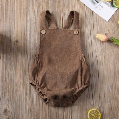 BabyLove Corduroy Unisex Romper - Soft, brown corduroy fabric with long sleeves, button-down front, and a cozy fit. Perfect for infants and toddlers. Gender-neutral design