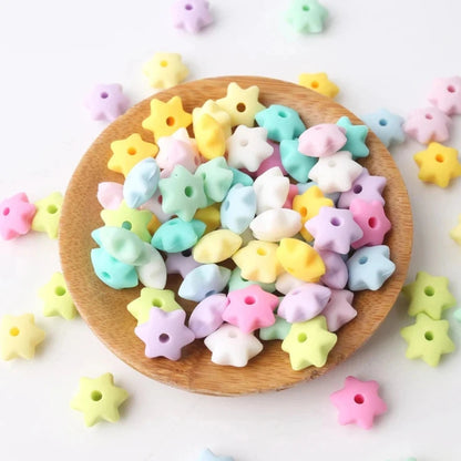 Explore our star-shaped silicone teether beads, packed in sets of 40. Made from BPA-free silicone, these teething beads are safe and durable. Note: Loose beads are a choking hazard; ensure they are threaded on anti-break nylon thread for safety