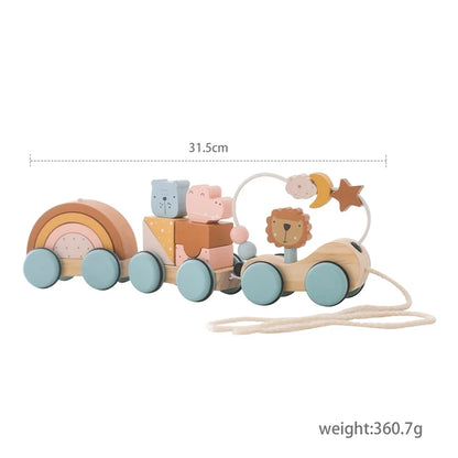 American Montessori International Wooden Train toy, ideal for imaginative play and motor skill development at BubeBaby