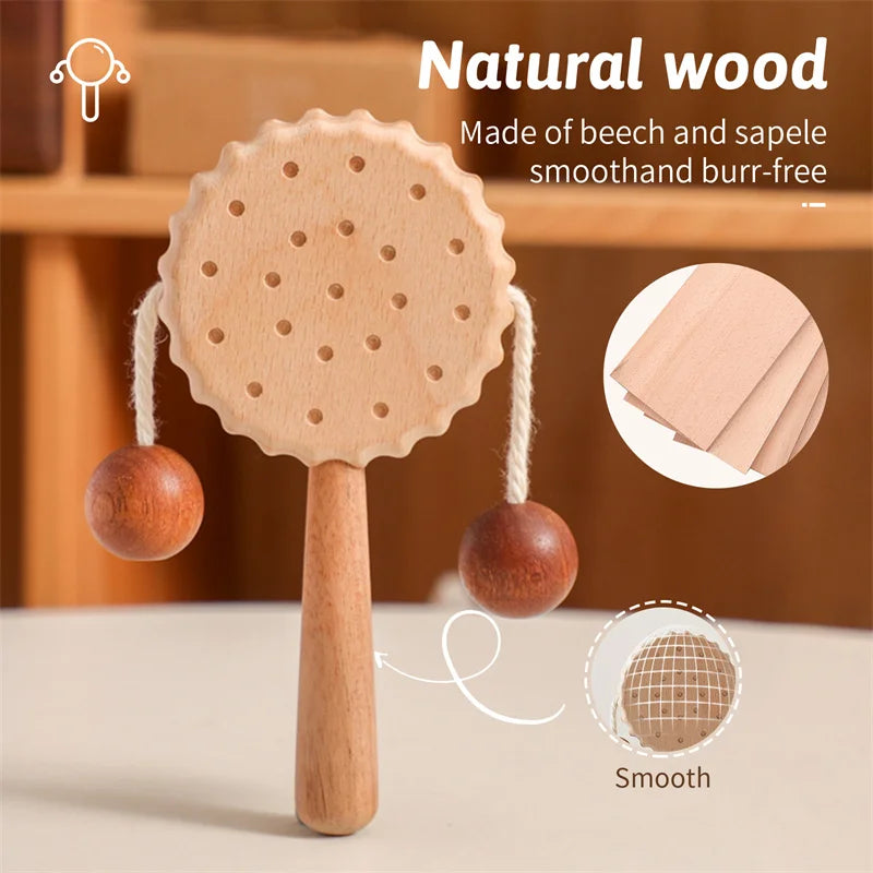 Discover the Bubebaby BabyLove Montessori Wooden Rattle, crafted from high-quality wood for unisex use. For ages 7-24 months, it features engaging cartoon shapes and musical elements. CE certified for safety, it measures 15 x 7.2 cm and weighs 60g.