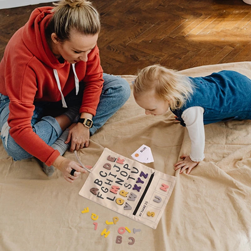 Shop the Montessori ABC Word and Letter Cognitive Puzzle at Bubebaby – an educational toy designed for children aged 0-6 years. Made with non-toxic materials and CE-certified for safety, this canvas-wrapped puzzle set promotes early literacy skills. Includes a canvas storage bag for easy organization