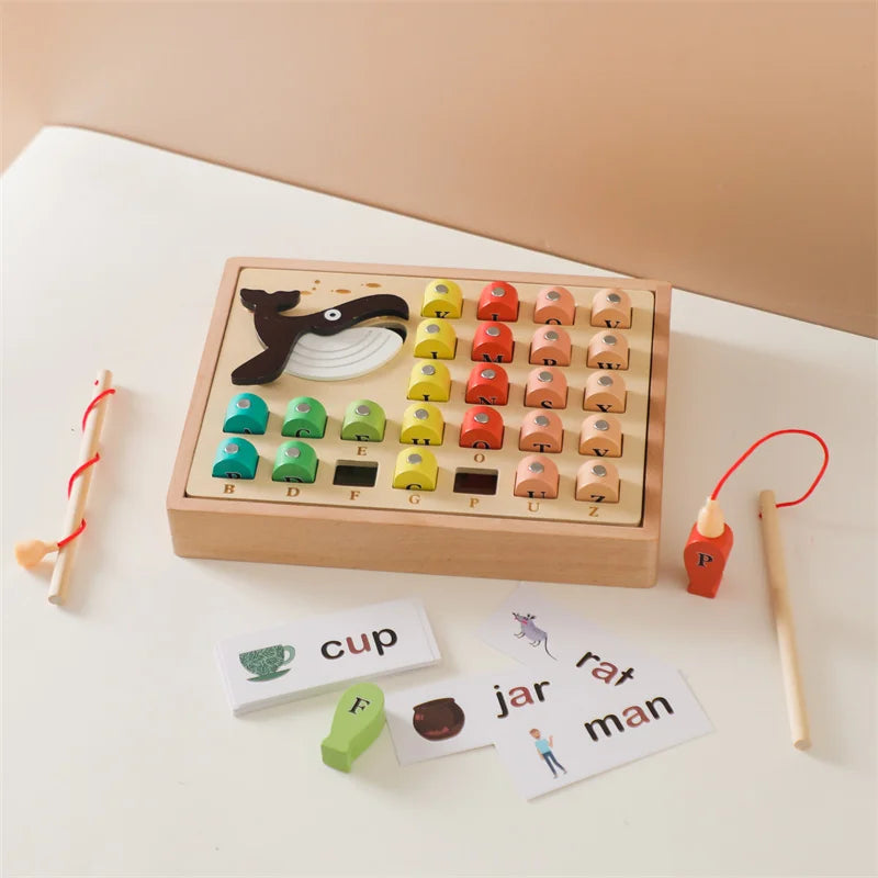 Montessori Wooden Magnetic Spelling Fishing Game