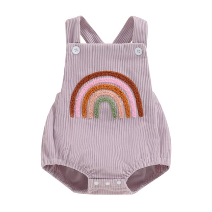 Keep your baby girl stylish and comfy with our BabyLove Floral Rainbow and Strawberry Romper! Perfect for ages 0-12 months, this sleeveless romper features a square neck, playful patterns, and a soft cotton-polyester blend. Lightweight and breathable, it's ideal for summer days. Fits true to size with covered button closures