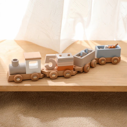 American Montessori International Wooden Train toy, ideal for imaginative play and motor skill development at BubeBaby