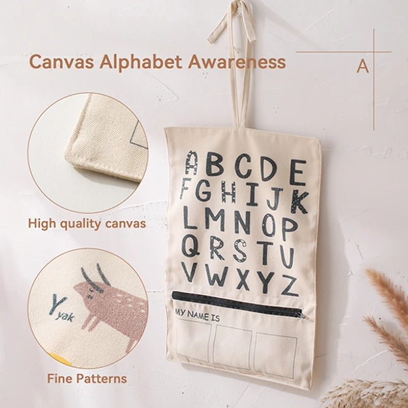 Shop the Montessori ABC Word and Letter Cognitive Puzzle at Bubebaby – an educational toy designed for children aged 0-6 years. Made with non-toxic materials and CE-certified for safety, this canvas-wrapped puzzle set promotes early literacy skills. Includes a canvas storage bag for easy organization