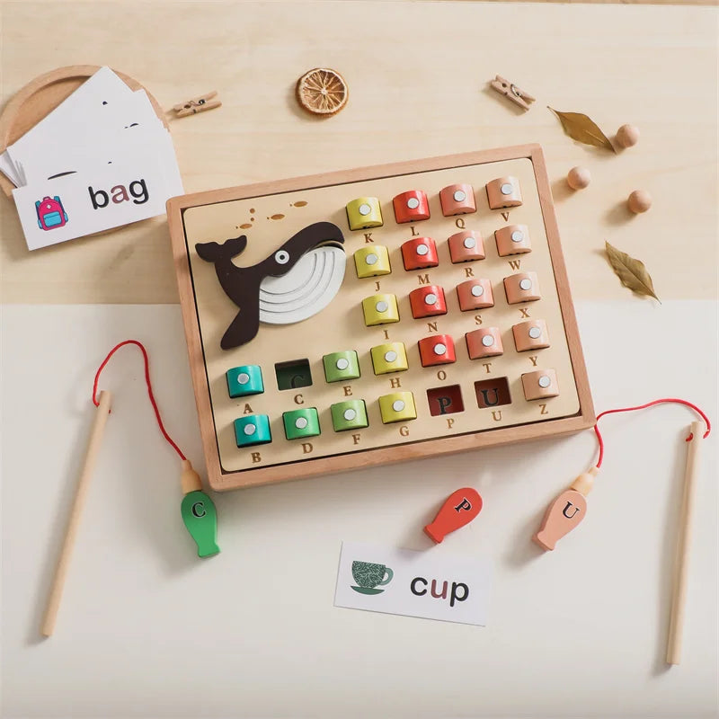 Montessori Wooden Magnetic Spelling Fishing Game