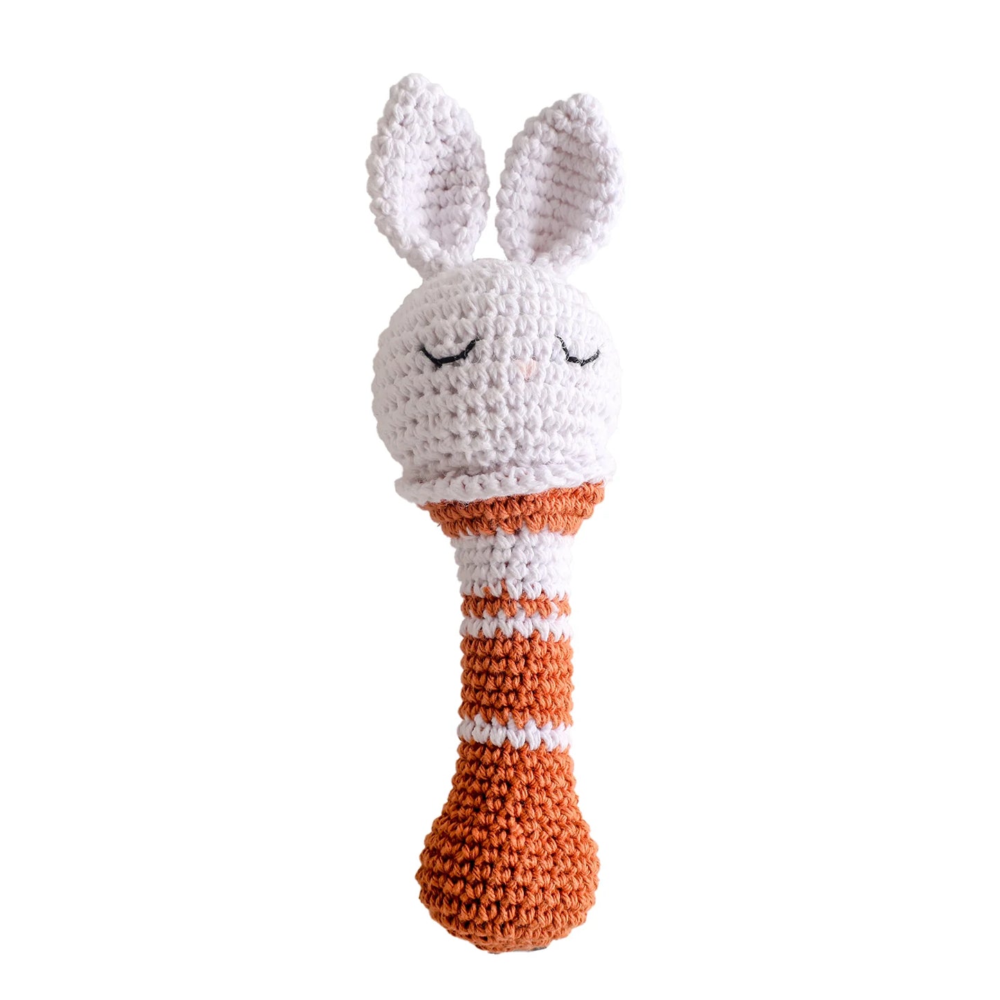 Discover Bubebaby Babylove Adorable Baby Rattle Crochet Amigurumi Toy made of high-quality beech wood and soft crochet thread. Unisex design with built in musical bell , perfect as a baby rattle and teether