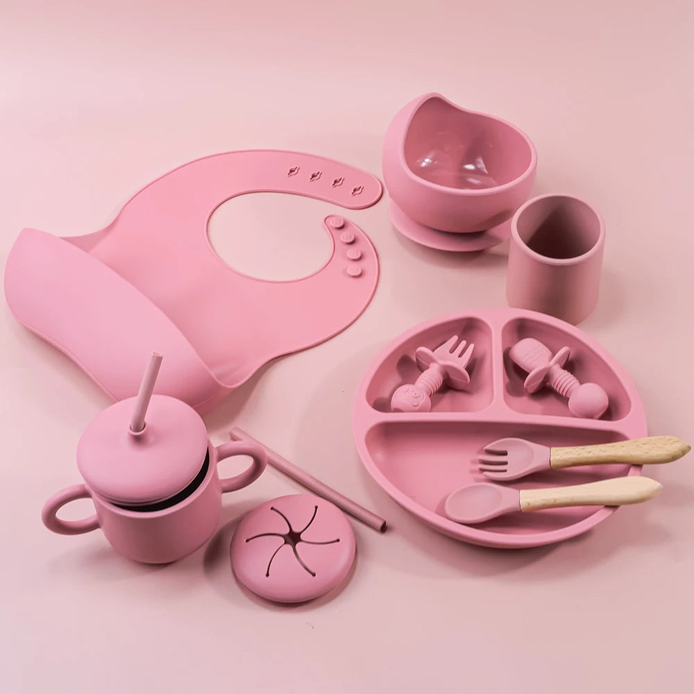 BabyLove Silicone Feeding Set at BubeBaby, perfect for babies aged 3-6 years. This 10-piece set includes solid-patterned storage boxes  made from high-quality, latex-free, nitrosamine-free, phthalate-free, BPA-free, and PVC-free silicone. Safe, durable, and ideal for food storage