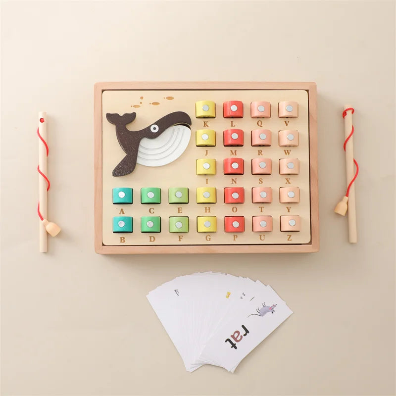 Montessori Wooden Magnetic Spelling Fishing Game