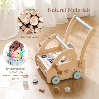 Montessori Bubebaby Babylove Learning Walker for children aged 3-6 years, made from high-quality wood and CE certified. Weighing 357g and sized at 46.5cm x 35.4cm x H45.3cm, this walker features engaging nature and transportation themes. Safe, durable, and perfect for early learning and development