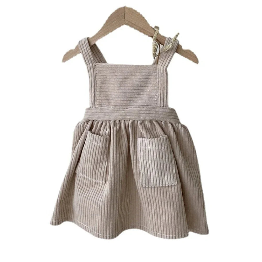 BabyLove corduroy pocket dress with long sleeves, featuring a classic A-line cut and a cute front pocket, perfect for casual, stylish looks