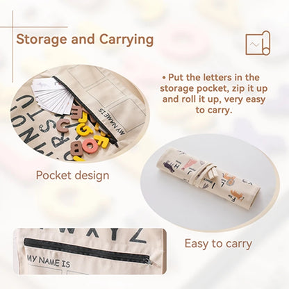 Shop the Montessori ABC Word and Letter Cognitive Puzzle at Bubebaby – an educational toy designed for children aged 0-6 years. Made with non-toxic materials and CE-certified for safety, this canvas-wrapped puzzle set promotes early literacy skills. Includes a canvas storage bag for easy organization