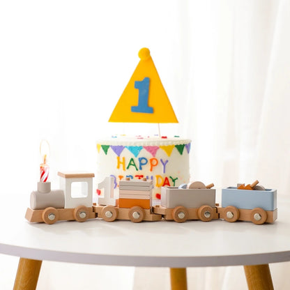 American Montessori International Wooden Train toy, ideal for imaginative play and motor skill development at BubeBaby