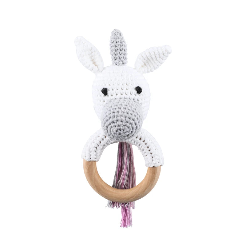 Discover Bubebaby Babylove Adorable Baby Rattle Crochet Amigurumi Toy made of high-quality beech wood and soft crochet thread. Unisex design with built in musical bell , perfect as a baby rattle and teether