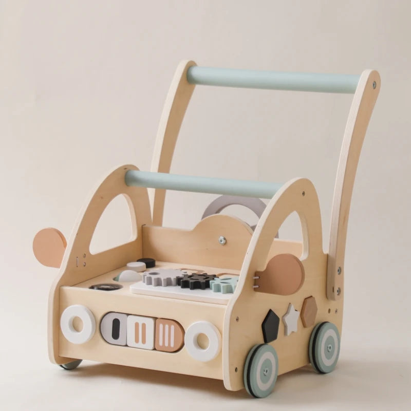 Montessori Bubebaby Babylove Learning Walker for children aged 3-6 years, made from high-quality wood and CE certified. Weighing 357g and sized at 46.5cm x 35.4cm x H45.3cm, this walker features engaging nature and transportation themes. Safe, durable, and perfect for early learning and development