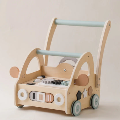 Montessori Bubebaby Babylove Learning Walker for children aged 3-6 years, made from high-quality wood and CE certified. Weighing 357g and sized at 46.5cm x 35.4cm x H45.3cm, this walker features engaging nature and transportation themes. Safe, durable, and perfect for early learning and development