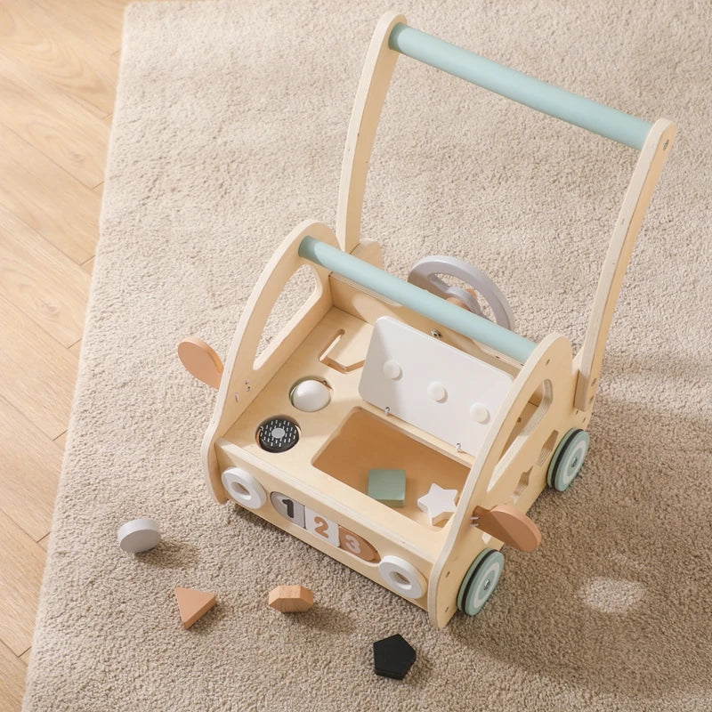 Montessori Bubebaby Babylove Learning Walker for children aged 3-6 years, made from high-quality wood and CE certified. Weighing 357g and sized at 46.5cm x 35.4cm x H45.3cm, this walker features engaging nature and transportation themes. Safe, durable, and perfect for early learning and development