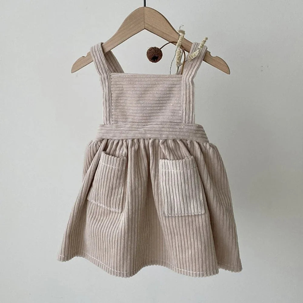 BabyLove corduroy pocket dress with long sleeves, featuring a classic A-line cut and a cute front pocket, perfect for casual, stylish looks