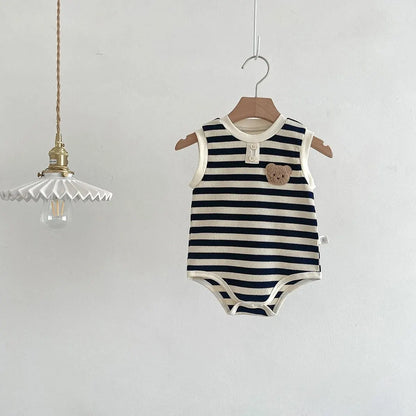 Keep your baby stylish and comfy with our BabyLove Striped Summer Sleeveless Romper From Bubebaby. Made from 95% cotton, this pullover romper features a breathable, sleeveless design perfect for hot days. Available in sizes for 0-24 months, it's ideal for keeping little ones cool and free to explore. Shop now for the perfect summer outfit