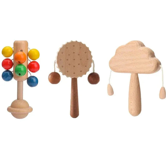 Discover the Bubebaby BabyLove Montessori Wooden Rattle, crafted from high-quality wood for unisex use. For ages 7-24 months, it features engaging cartoon shapes and musical elements. CE certified for safety, it measures 15 x 7.2 cm and weighs 60g.