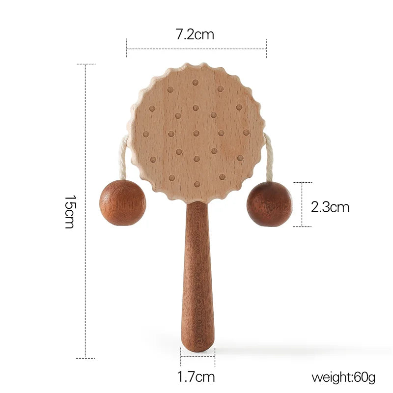 Discover the Bubebaby BabyLove Montessori Wooden Rattle, crafted from high-quality wood for unisex use. For ages 7-24 months, it features engaging cartoon shapes and musical elements. CE certified for safety, it measures 15 x 7.2 cm and weighs 60g.