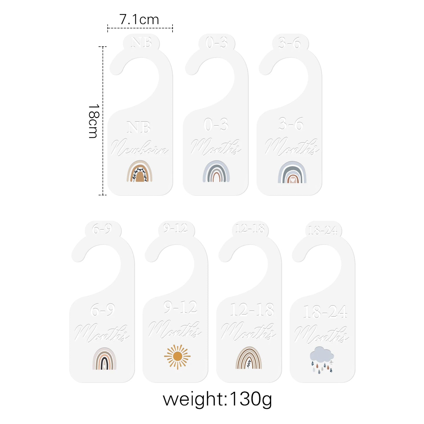 Keep your nursery tidy with our Babylove transparent acrylic wardrobe dividers!  Weighing 130g and packaged in a cotton bag, these minimalist, unisex dividers are perfect for organizing baby clothes from 0-24 months. Ideal for creating a neat wardrobe and a charming keepsake