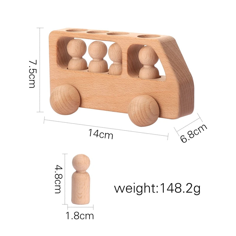 American Montessori International Wooden Bus toy, ideal for imaginative play and motor skill development at BubeBaby