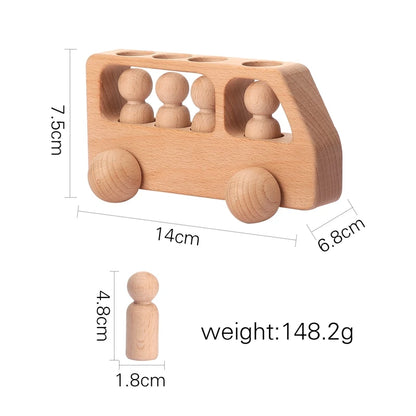 American Montessori International Wooden Bus toy, ideal for imaginative play and motor skill development at BubeBaby