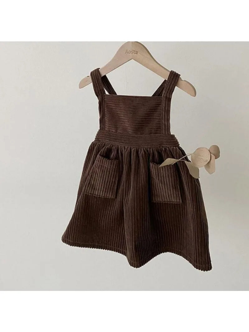 BabyLove corduroy pocket dress with long sleeves, featuring a classic A-line cut and a cute front pocket, perfect for casual, stylish looks