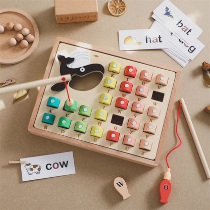 Montessori Wooden Magnetic Spelling Fishing Game