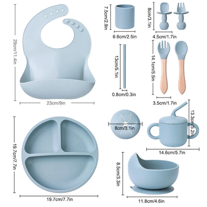 BabyLove Silicone Feeding Set at BubeBaby, perfect for babies aged 3-6 years. This 10-piece set includes solid-patterned storage boxes  made from high-quality, latex-free, nitrosamine-free, phthalate-free, BPA-free, and PVC-free silicone. Safe, durable, and ideal for food storage