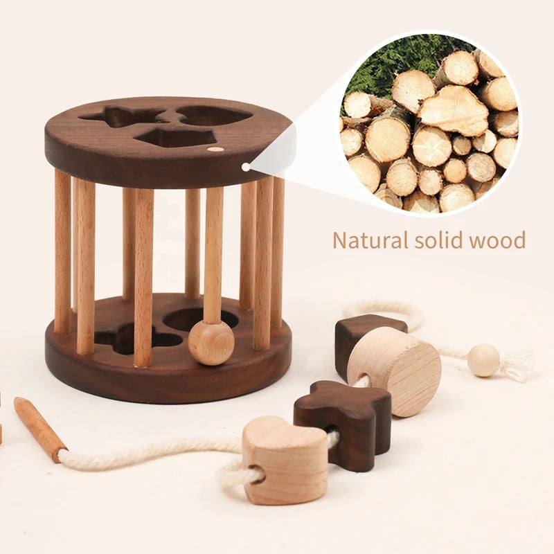 Introduce your child to learning with this Babylove Montessori Wooden Shape Matching and Threading Toy at Bubebaby. Suitable for ages 0-6, it boosts cognitive skills, hand-eye coordination, and pattern recognition. Made from non-toxic wood, free from harmful chemicals, it’s safe, durable, and perfect for educational play