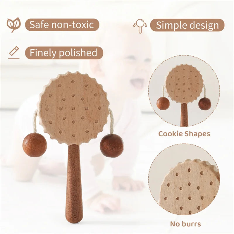 Discover the Bubebaby BabyLove Montessori Wooden Rattle, crafted from high-quality wood for unisex use. For ages 7-24 months, it features engaging cartoon shapes and musical elements. CE certified for safety, it measures 15 x 7.2 cm and weighs 60g.